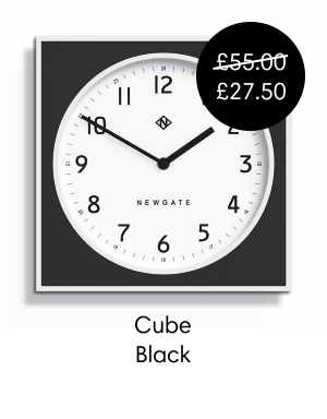   Newgate The Cube clock in white and black