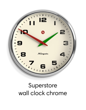 Newgate Superstore wall clock in chrome