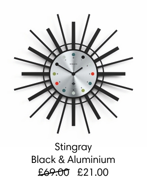 Newgate Stingray wall clock in black and aluminium