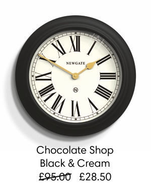   Newgate Chocolate Shop wall clock in black and cream